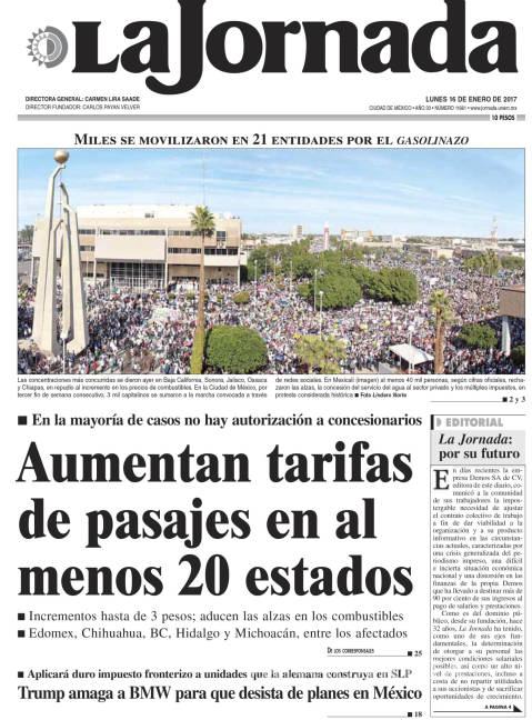 $!Titulares Prensa Nacional 16/01/2017