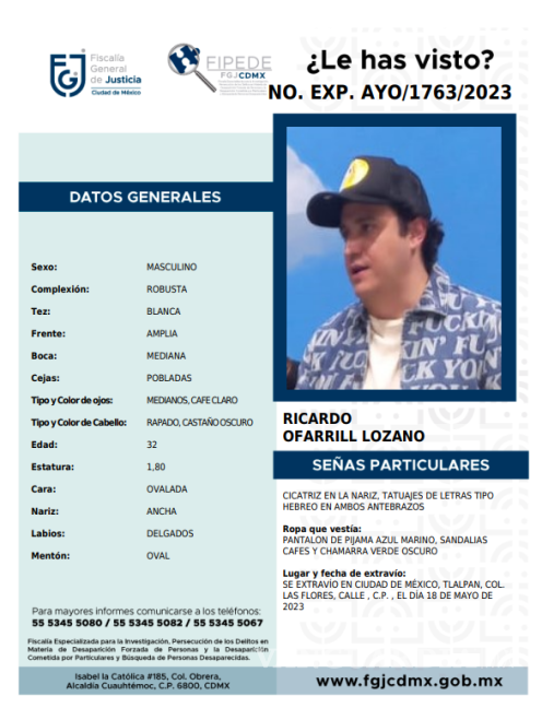 $!Confirma fiscalía de la CDMX desaparición de Ricardo O’Farrill; lanzan ficha de búsqueda