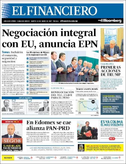 $!Titulares Prensa Nacional 24/01/2017