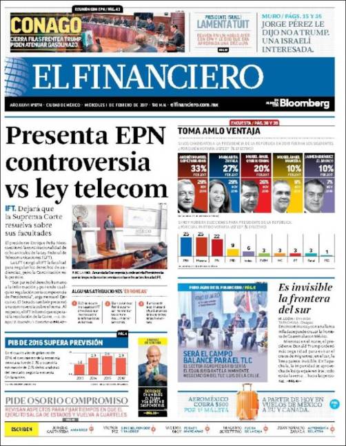 $!Titulares Prensa Nacional 01/02/2017