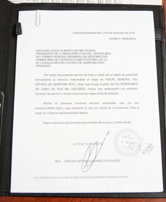 $!Presenta su renuncia el fiscal General de Quintana Roo