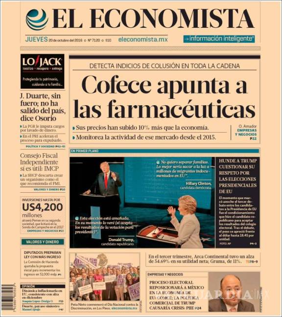 $!Titulares Prensa Nacional 20/10/2016