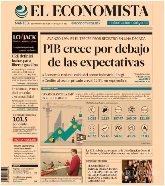 $!Titulares Prensa Nacional 01/11/2016