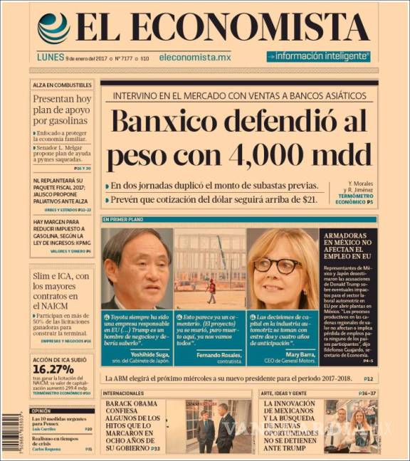 $!Titulares Prensa Nacional 09/01/2017