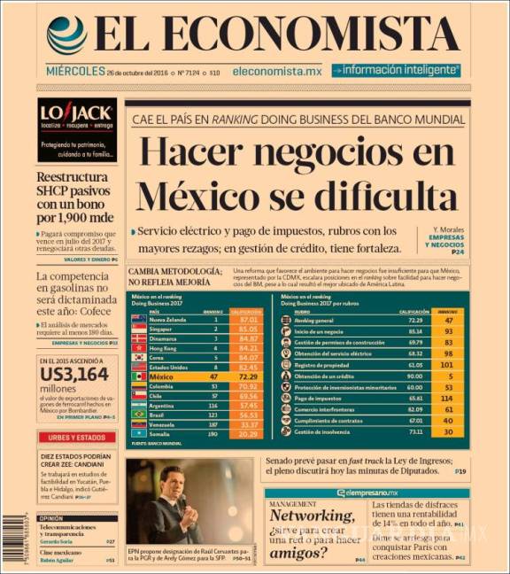 $!Titulares Prensa Nacional 26/10/2016