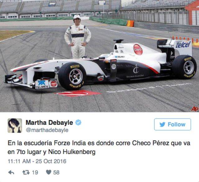 $!Martha Debayle 'derrapa' y manda a 'Checo' Pérez a Sauber