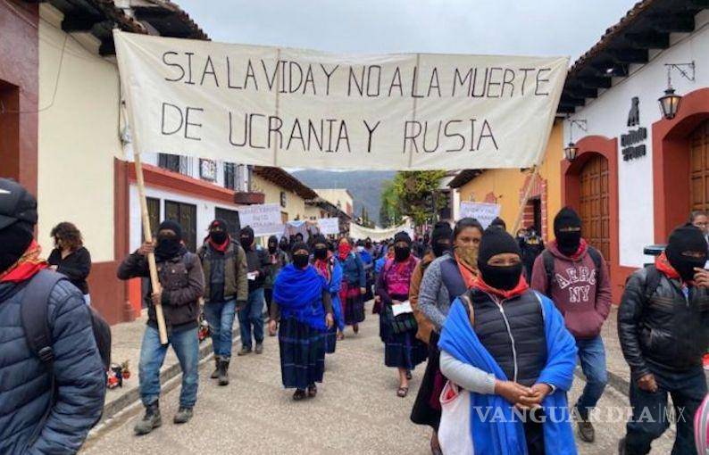 $!EZLN protesta contra invasión a Ucrania en Chiapas