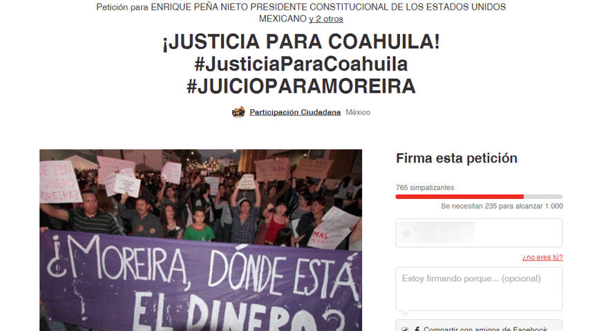 $!&quot;¡Justicia para Coahuila!&quot; piden juicio para Humberto Moreira a través de Change.org