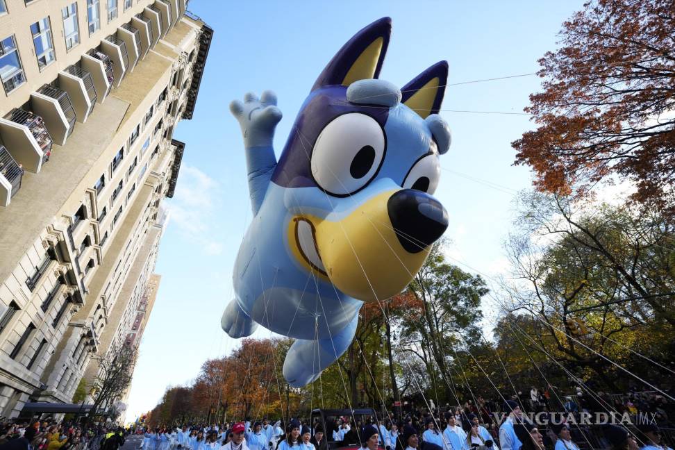 $!El globo Bluey flota en el Desfile del Día de Acción de Gracias de Macy’s en Nueva York.