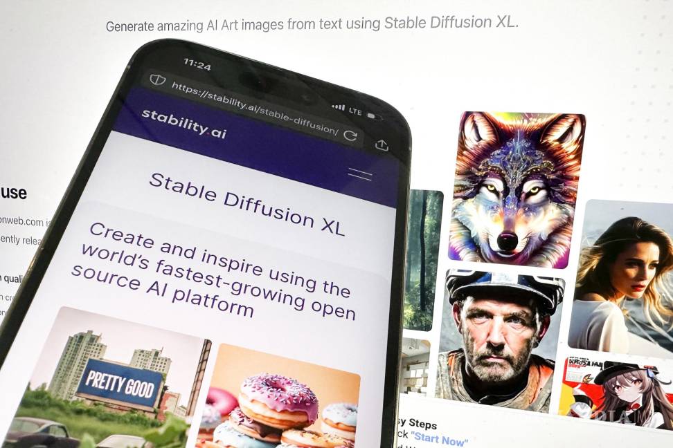$!Foto de los websites de Stable Diffusion, una herramienta de inteligencia artificial, en una computadora y un dispositivo móvil, en Nueva York.