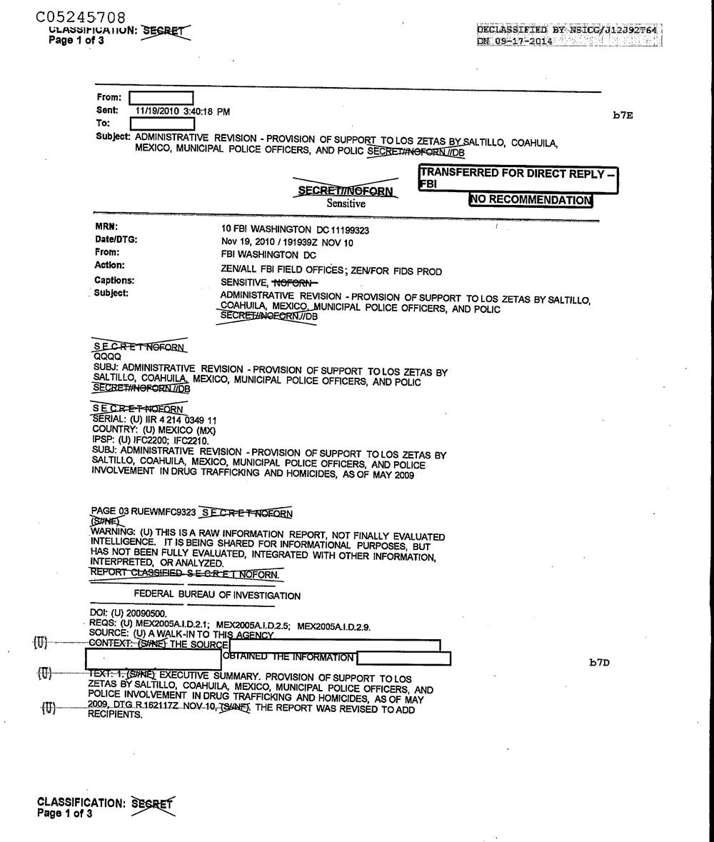 $!Alertó FBI en 2009: Policía de Saltillo era controlada por Zetas