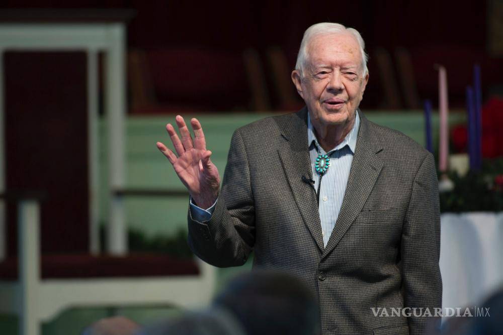 $!El expresidente estadounidense Jimmy Carter ofrece una clase dominical en la Iglesia Bautista Maranatha en su natal Plains, Georgia.