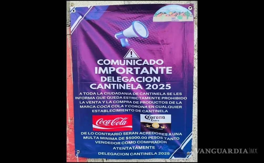 $!Prohíben consumo de productos Coca-Cola y Corona en Comunidad de Hidalgo; aplicarán multas desde 5 mil pesos