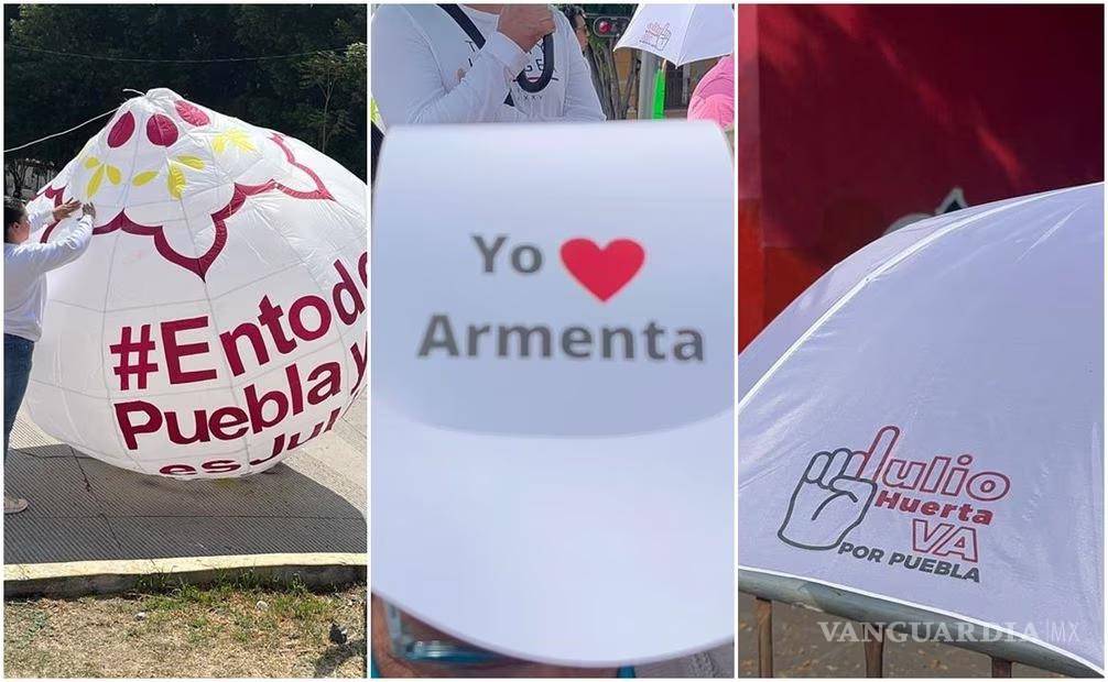 $!Hacen propaganda a aspirantes de Morena durante desfile de la Batalla de Puebla