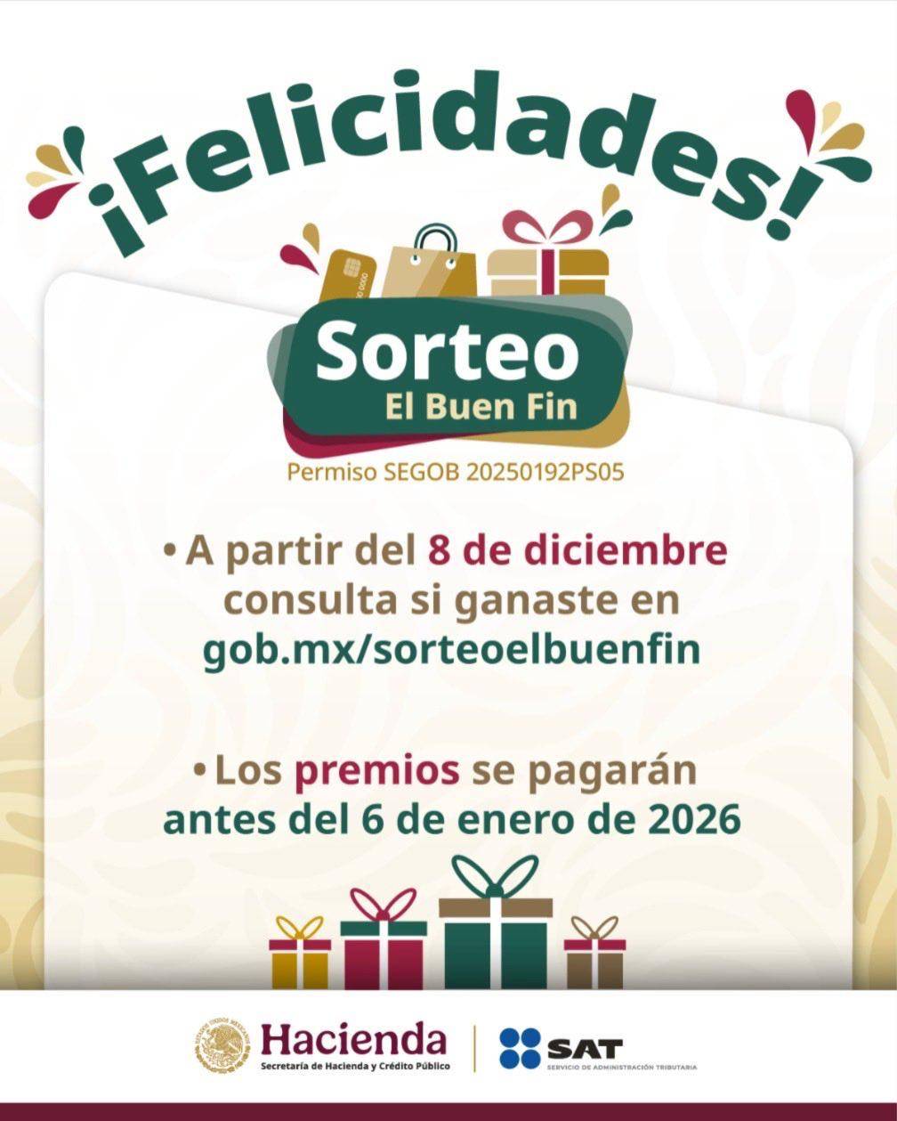 $!SAT revela ganadores del Sorteo del Buen Fin 2025: Revisa AQUÍ si ganaste el premio mayor de 250 mil pesos