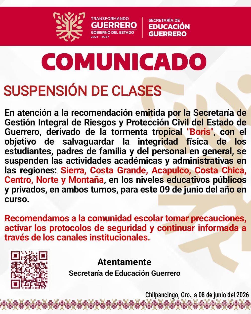 $!Guerrero suspende clases en siete regiones por el paso de la tormenta tropical Boris