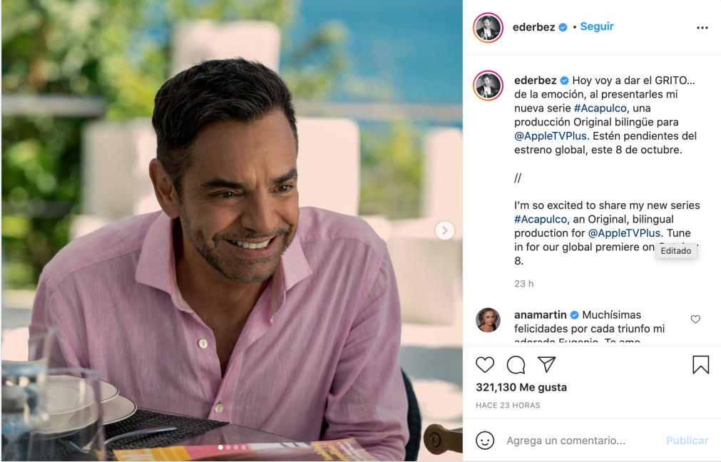 $!El mexicano anunció en redes sociales el lanzamiento de la primera serie en español de Apple TV+.