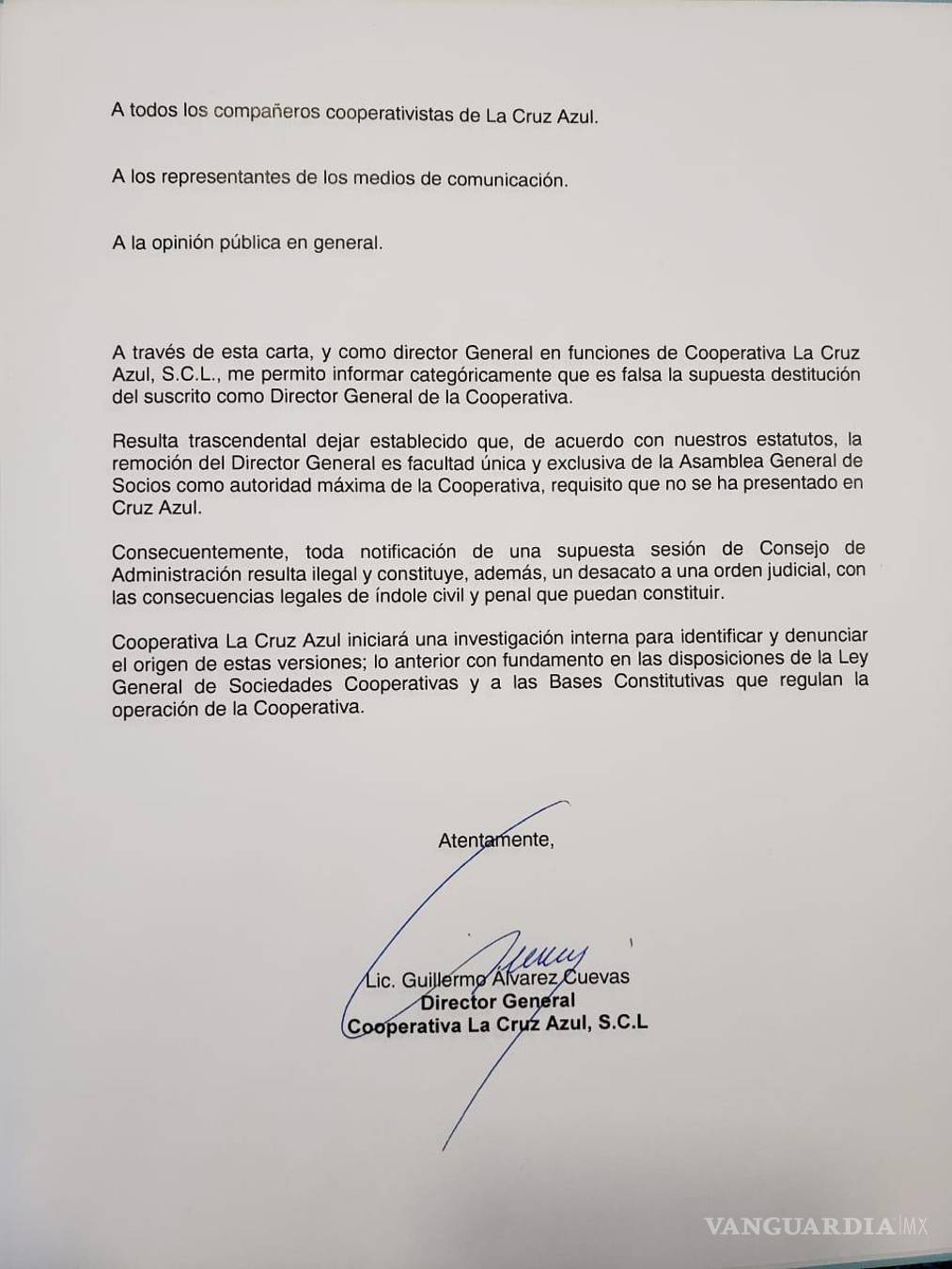 $!Niega Guillermo Álvarez destitución en el cargo de director de Cooperativa Cruz Azul