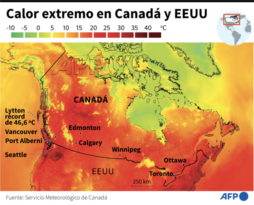 $!Ola de calor alcanza récord de 46.6 ° C en Canadá; el noroeste de Estados Unidos también arde