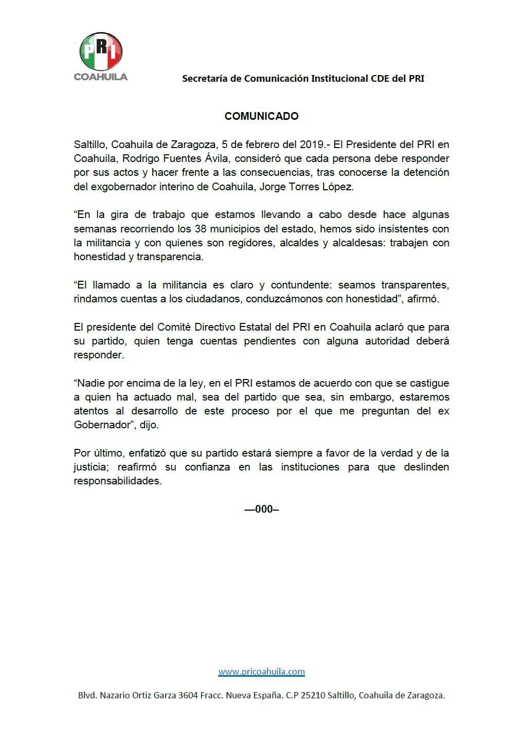 $!Se deslinda líder del PRI Coahuila de Jorge Torres López