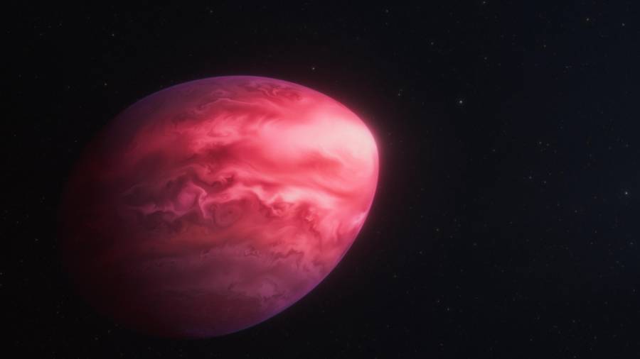 Representación artística del exoplaneta PSR J2322-2650b. Las fuerzas gravitacionales del púlsar mucho más pesado que orbita están empujando al mundo con masa de Júpiter a esta extraña forma de limón.