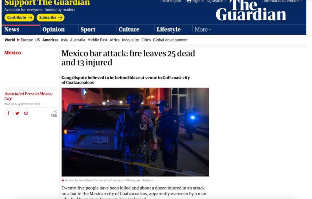 $!La masacre en Coatzacoalcos acapara las planas de los principales diarios internacionales