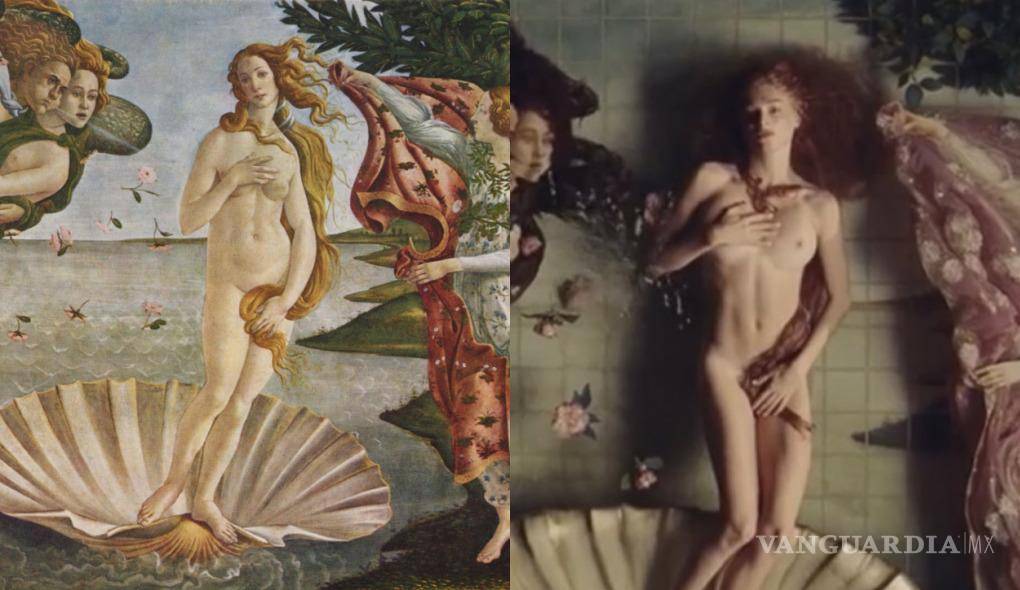 $!Hay una toma en la que Schafer posa como Venus de “El nacimiento de Venus” de Sandro Botticelli, considerada como una de las obras más importantes del Renacimiento italiano.