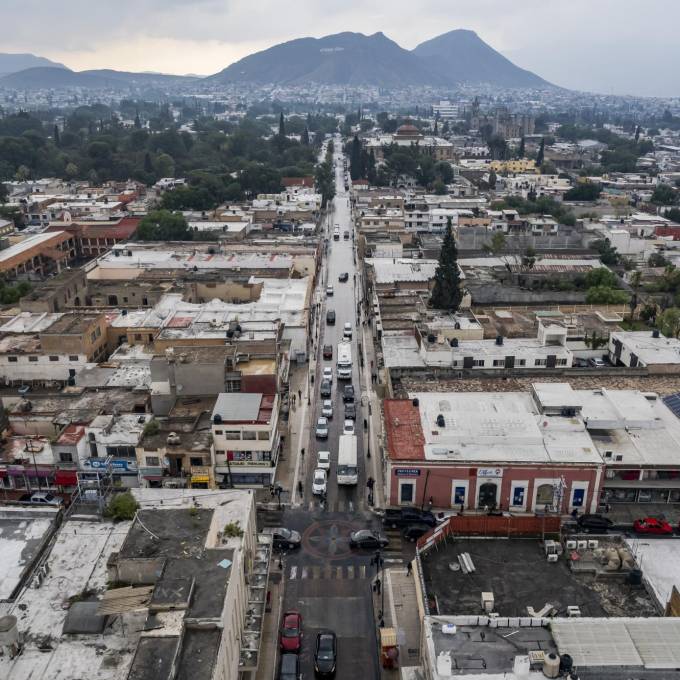 Vista aérea actual de la calle Juan Aldama en el centro de Saltillo.