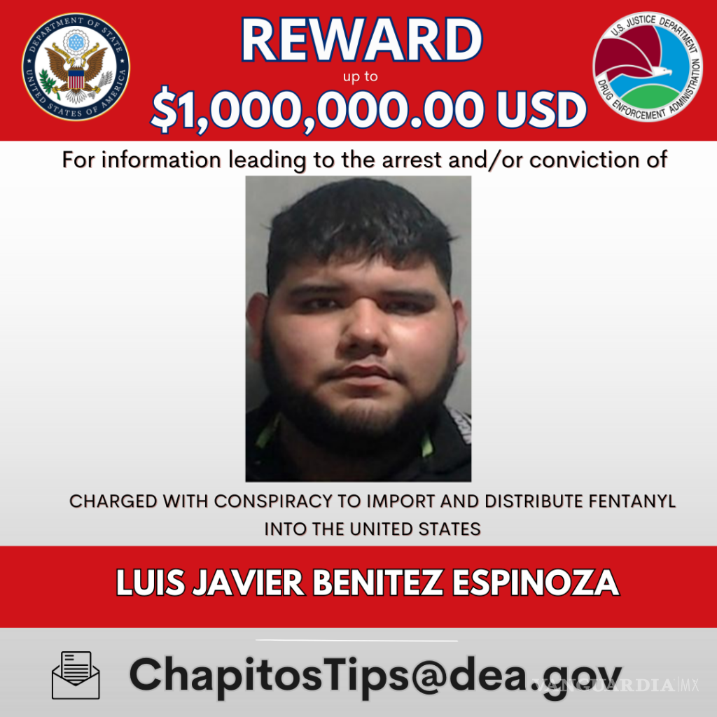 $!Ficha de recompensa de Luis Javier Benítez Espinoza.