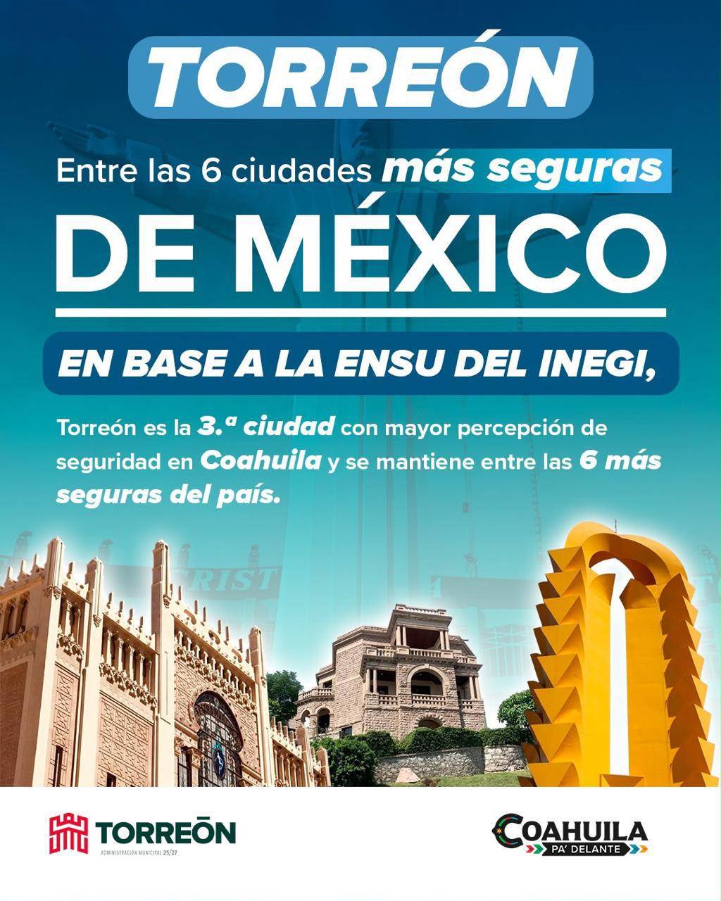 $!La Encuesta Nacional de Seguridad Pública Urbana ubicó a Torreón entre las seis ciudades del país con menor percepción de inseguridad.