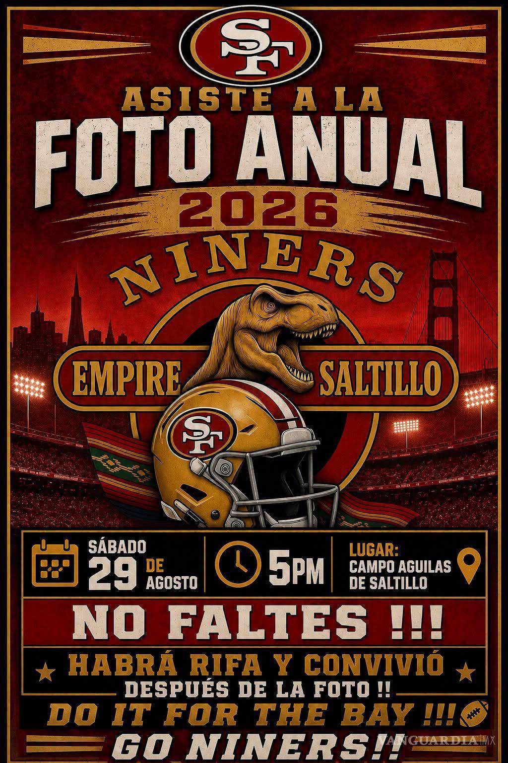 $!La cita para los aficionados de los 49ers será el sábado 29 de agosto en el Campo de Águilas de Saltillo.