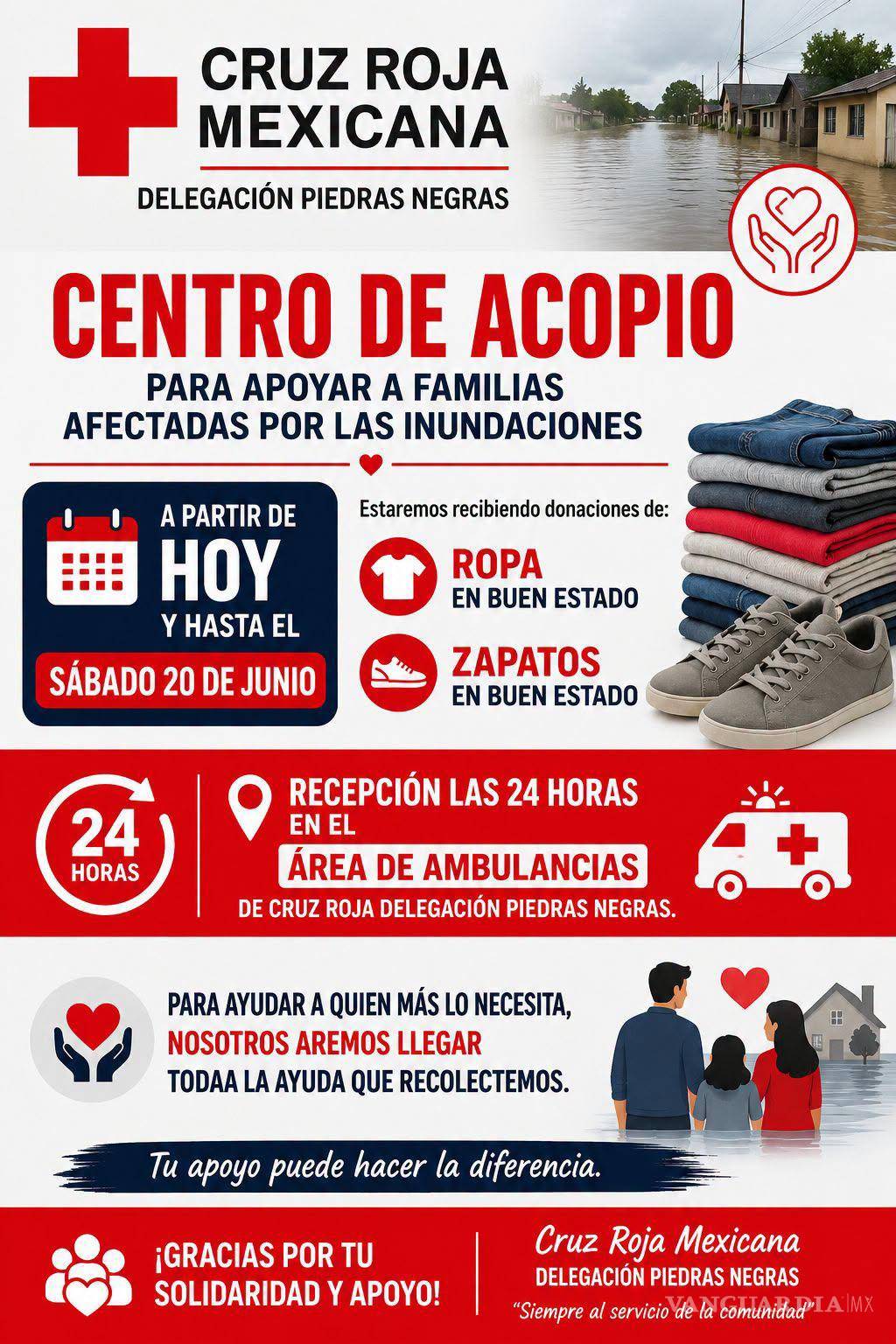 $!El centro de acopio de la Cruz Roja en Piedras Negras inició operaciones ayer y permanecerá abierto durante aproximadamente dos semanas para recibir ayuda destinada a las familias afectadas por las inundaciones.
