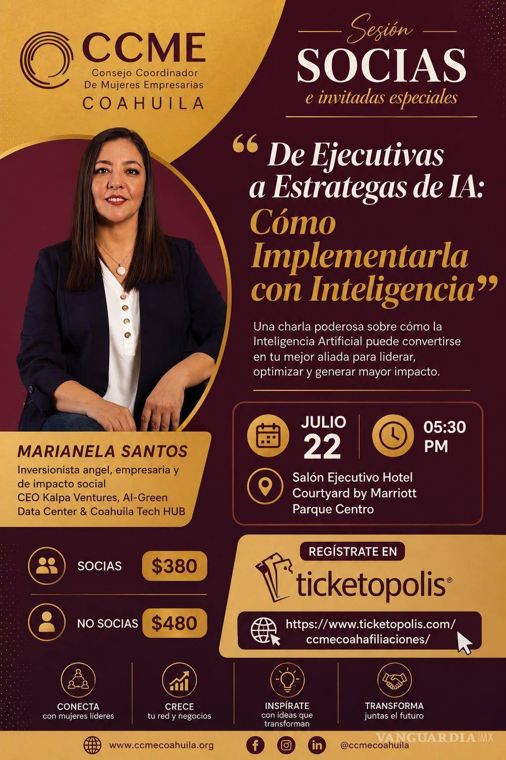 $!La conferencia estará a cargo de Marianela Santos, inversionista ángel, empresaria de impacto social y CEO de Kalpa Ventures, AI-Green Data Center y Coahuila Tech Hub.