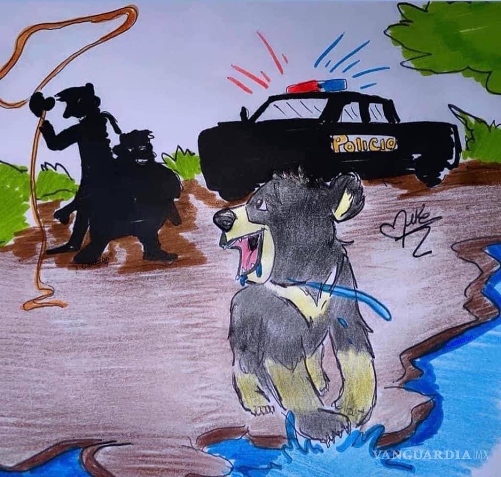 $!Circula este dibujo en redes sociales de Monclova, la sociedad indignada por muerte de una cría de oso en la colonia Santa Cecilia.