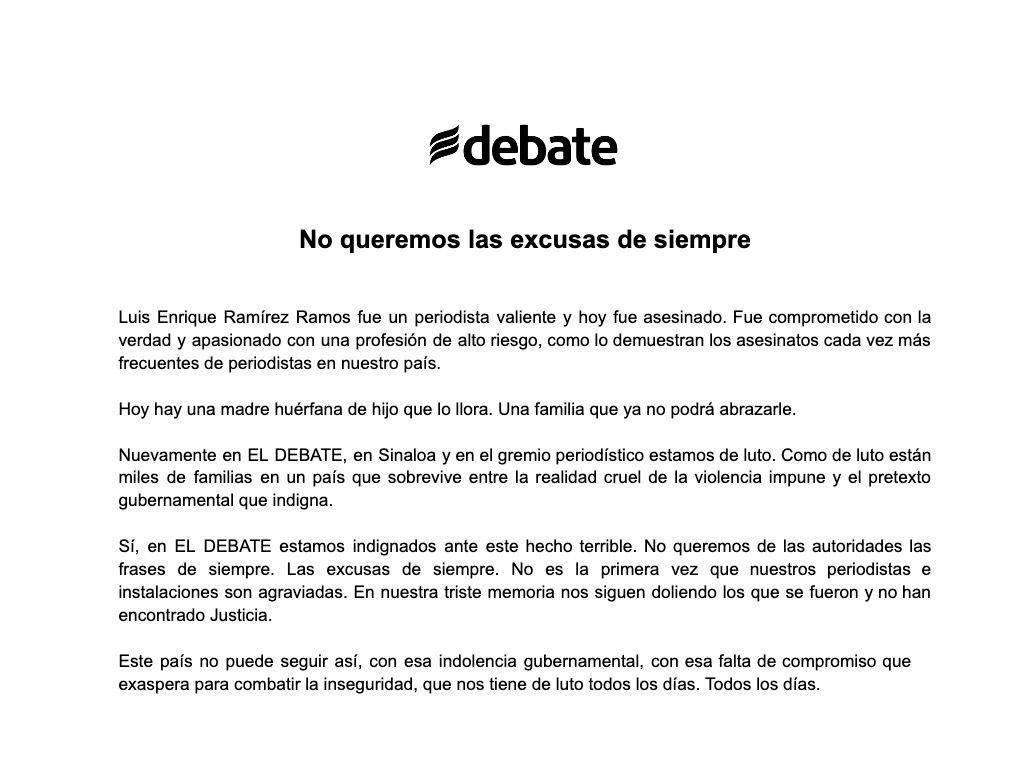 $!Comunicado de El Debate.