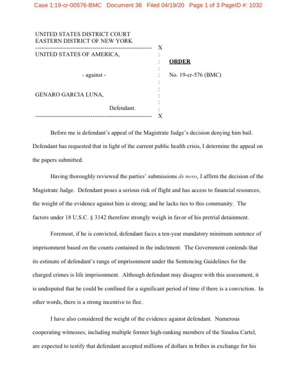 $!Genaro García Luna sufre nuevo revés en tribunal de Nueva York; le vuelven a negar libertad bajo fianza