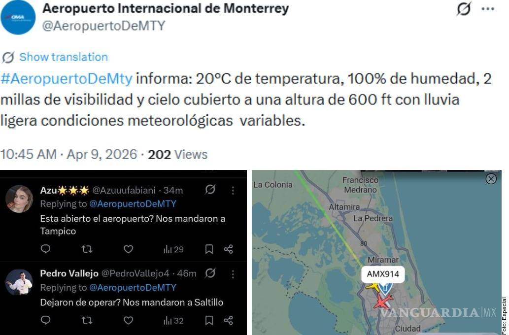 $!Clima frena aterrizajes en Monterrey; desvían vuelos a Tampico y Saltillo