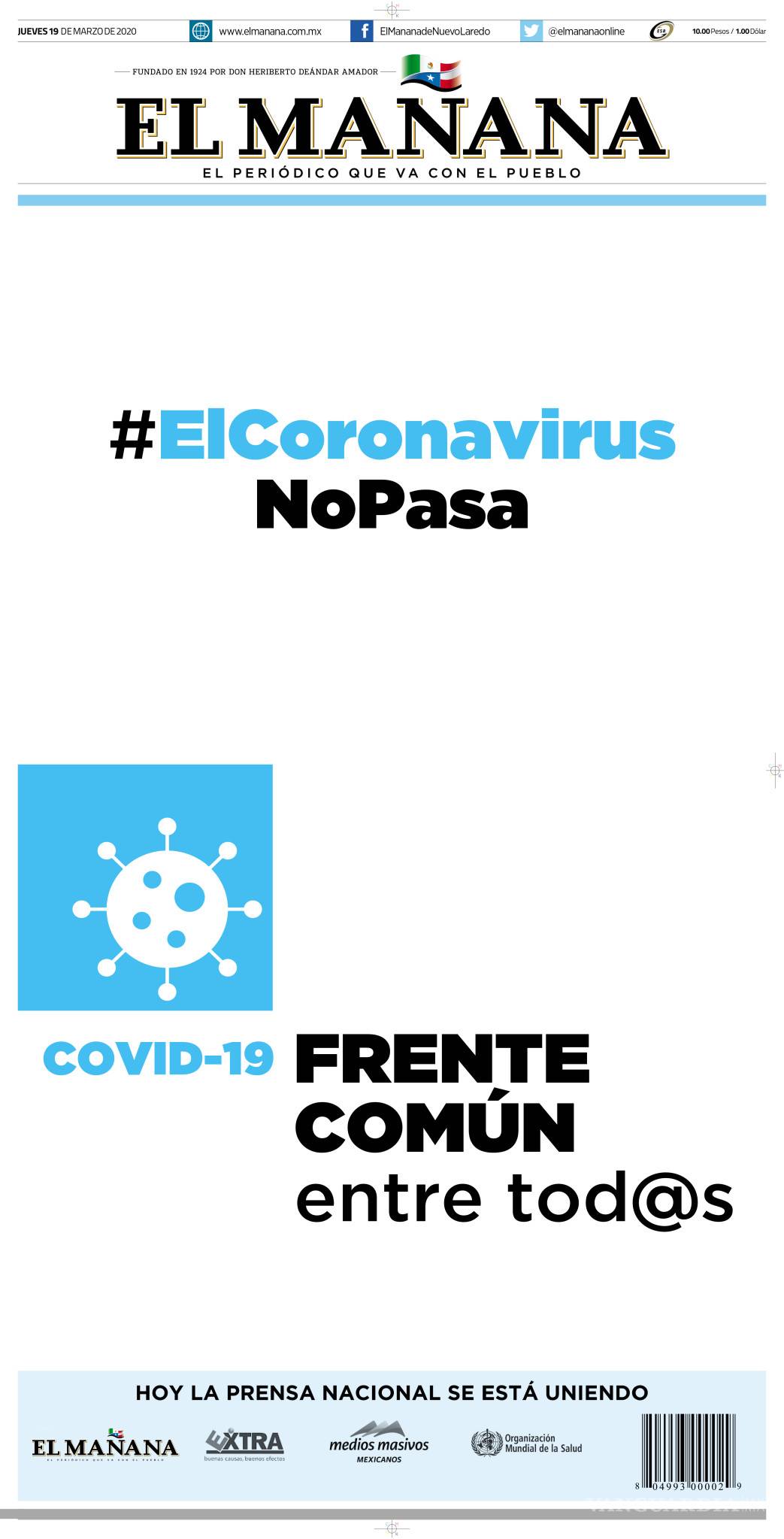 $!Coronavirus: Prensa nacional se une contra el COVID-19 con 'Frente común entre tod@s'