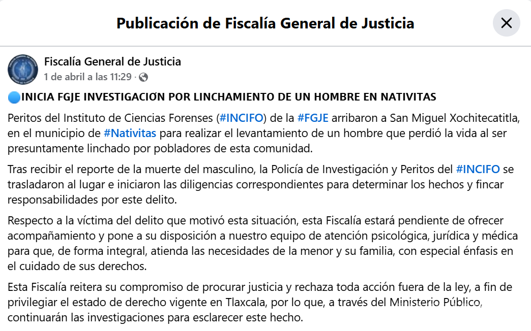 $!Comunicado de la Fiscalía General de Justicia, de Tlaxcala