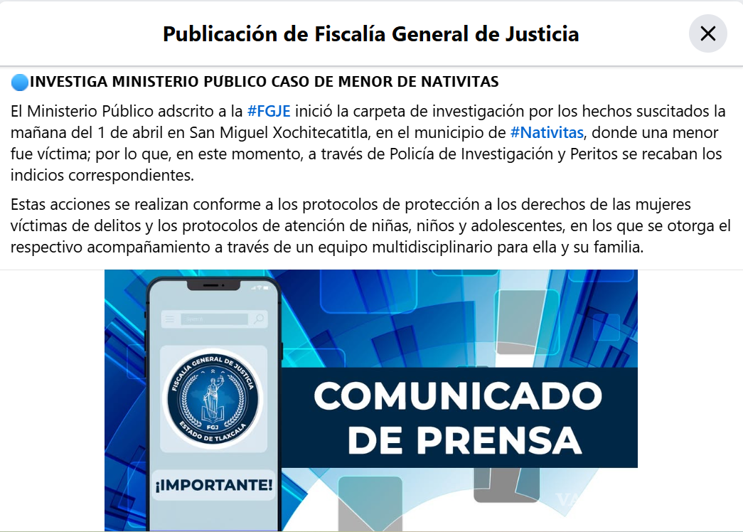$!Comunicado de la Fiscalía General de Justicia, de Tlaxcala