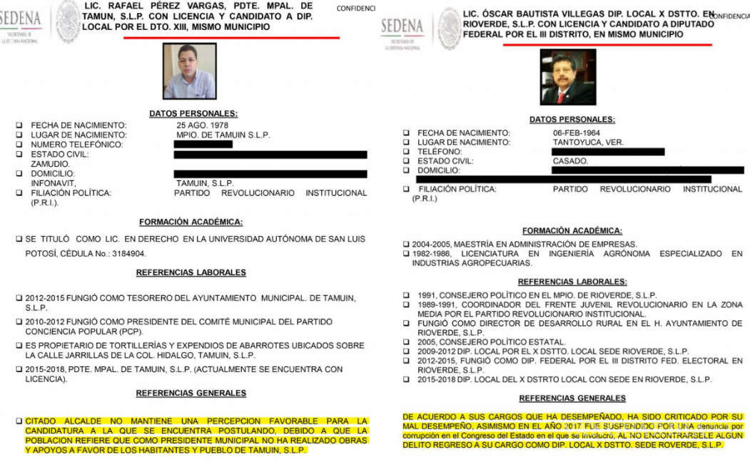 $!Los documentos con la información de cada candidato contiente diversos detalles personales, desde direcciones, lazos familiares, vínculos con el crimen organizado y hasta su tipo de sangre.