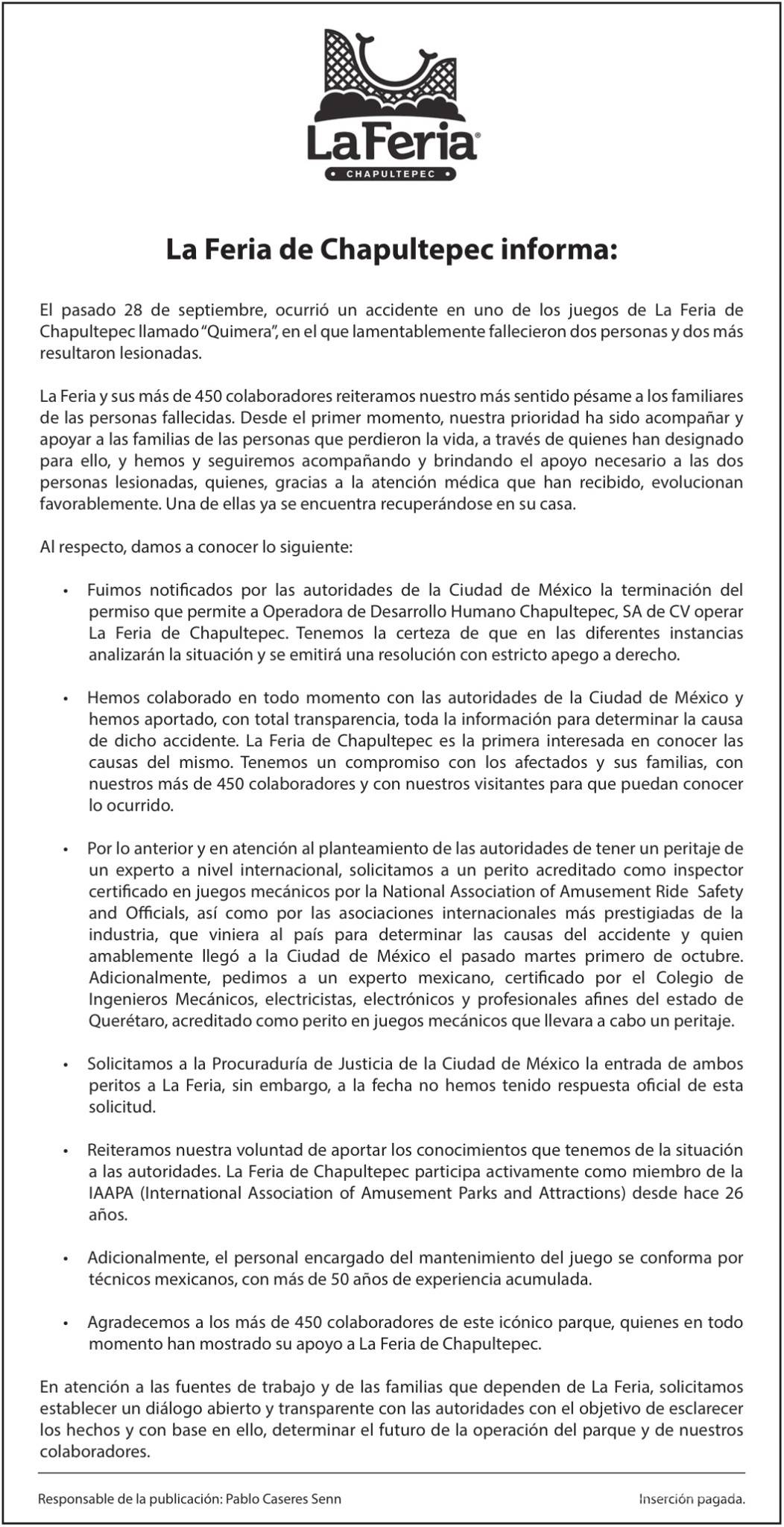 $!Cierran definitivamente La Feria de Chapultepec tras accidente en el que murieron dos personas