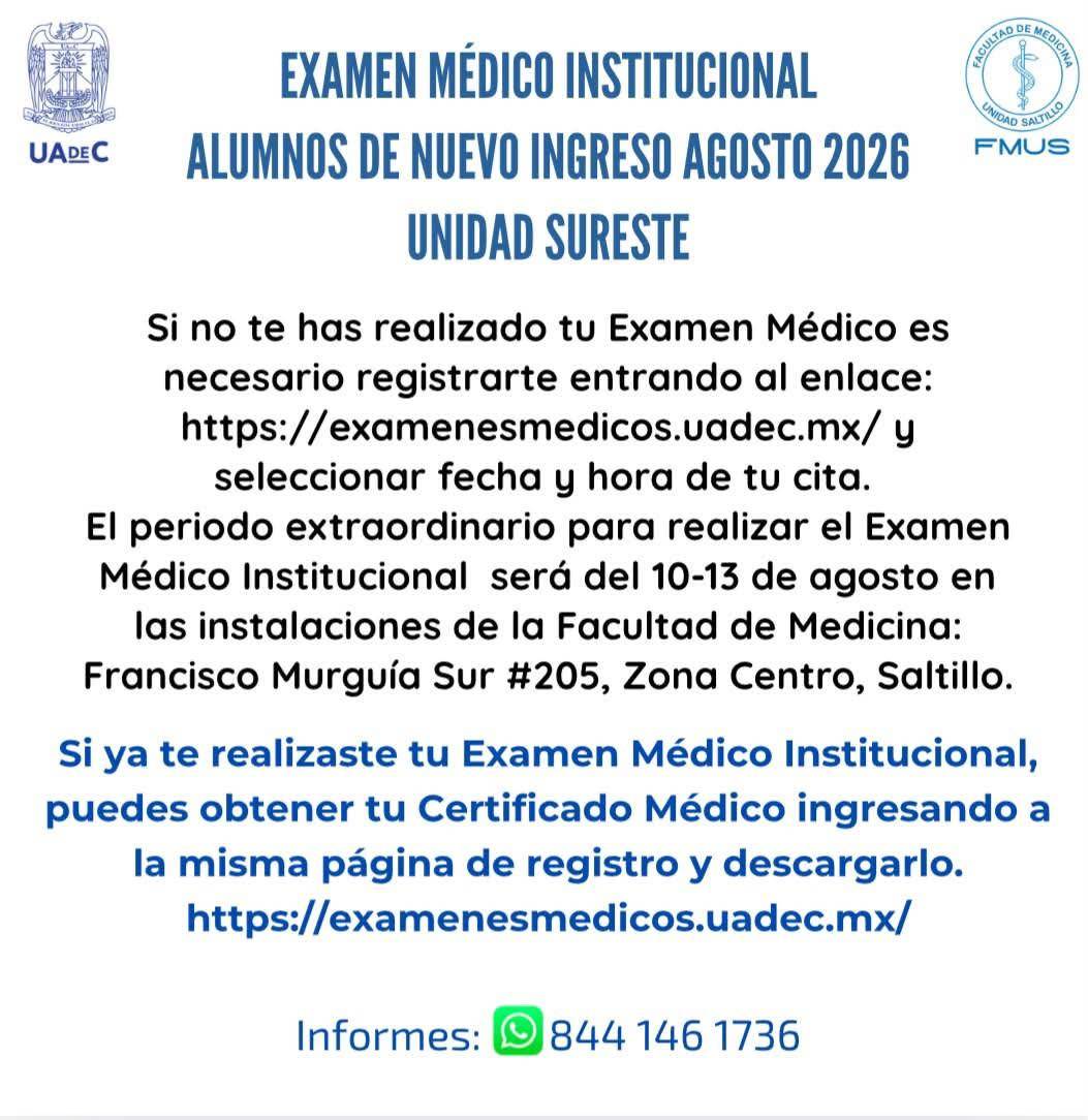 $!La UAdeC habilitó un periodo extraordinario para que estudiantes de nuevo ingreso completen el examen médico institucional.