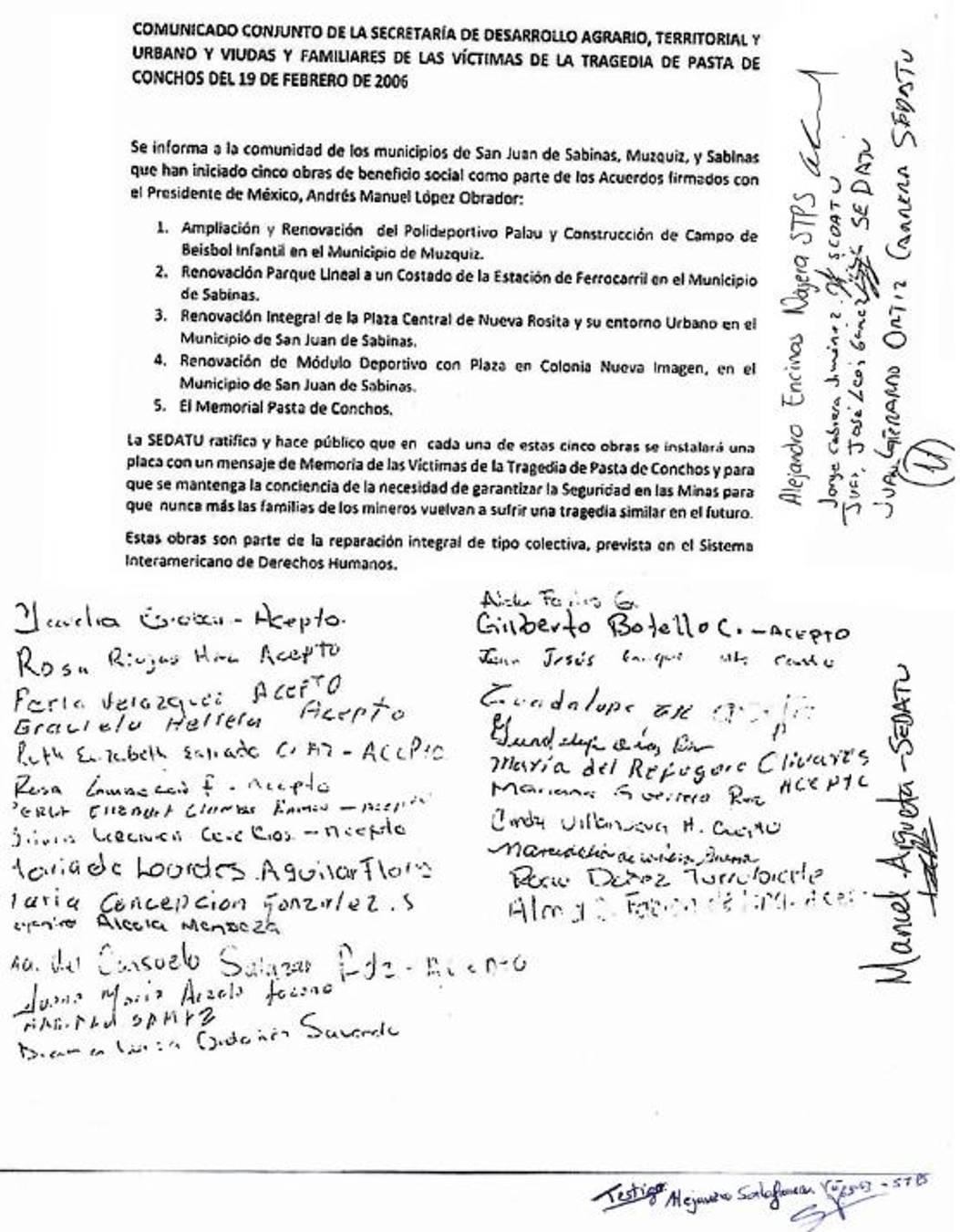 $!Informan avance de convenio entre deudos de Pasta de Conchos y Gobierno Federal
