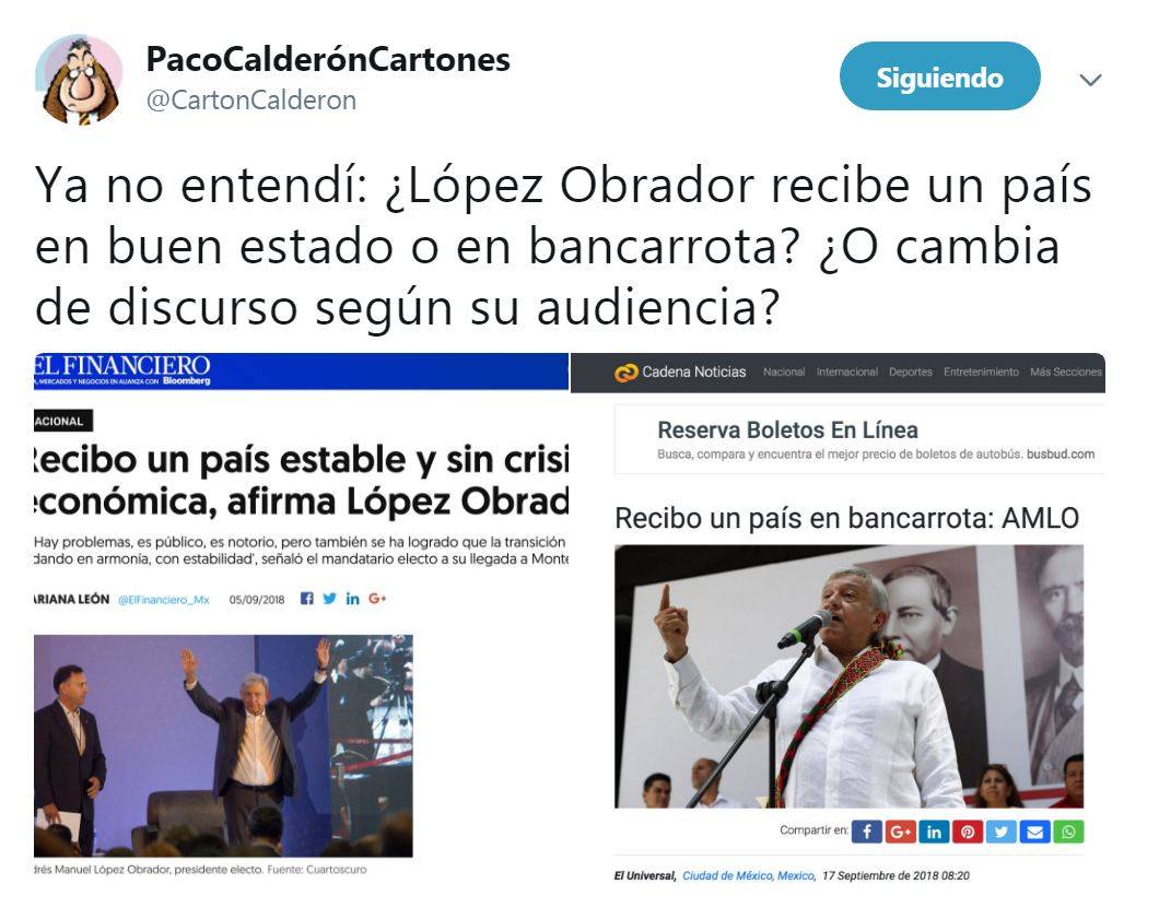 $!¿AMLO cambia de discurso? Afirma que recibe un país sin crisis y días después dice lo contrario
