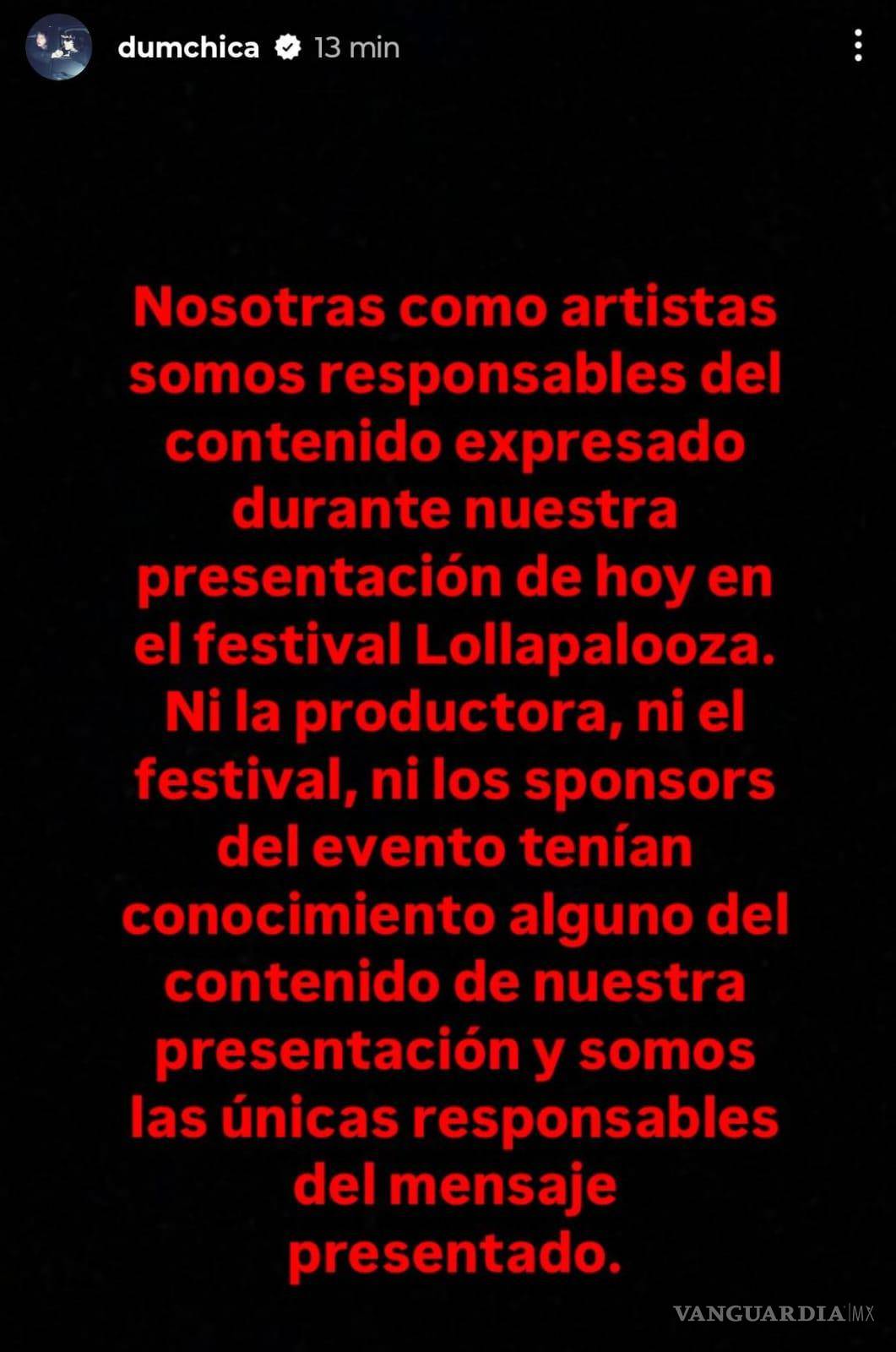 $!Comunicado de Dum Chica sobre Lolapalooza