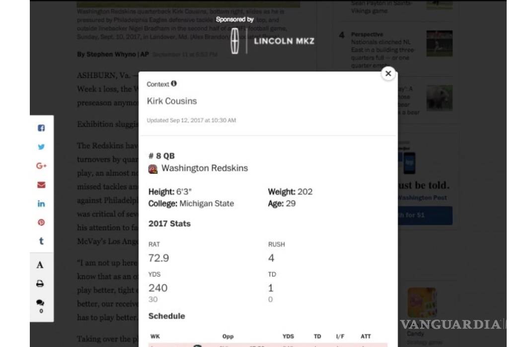 $!El Washington Post presenta las tarjetas del jugador de la NFL