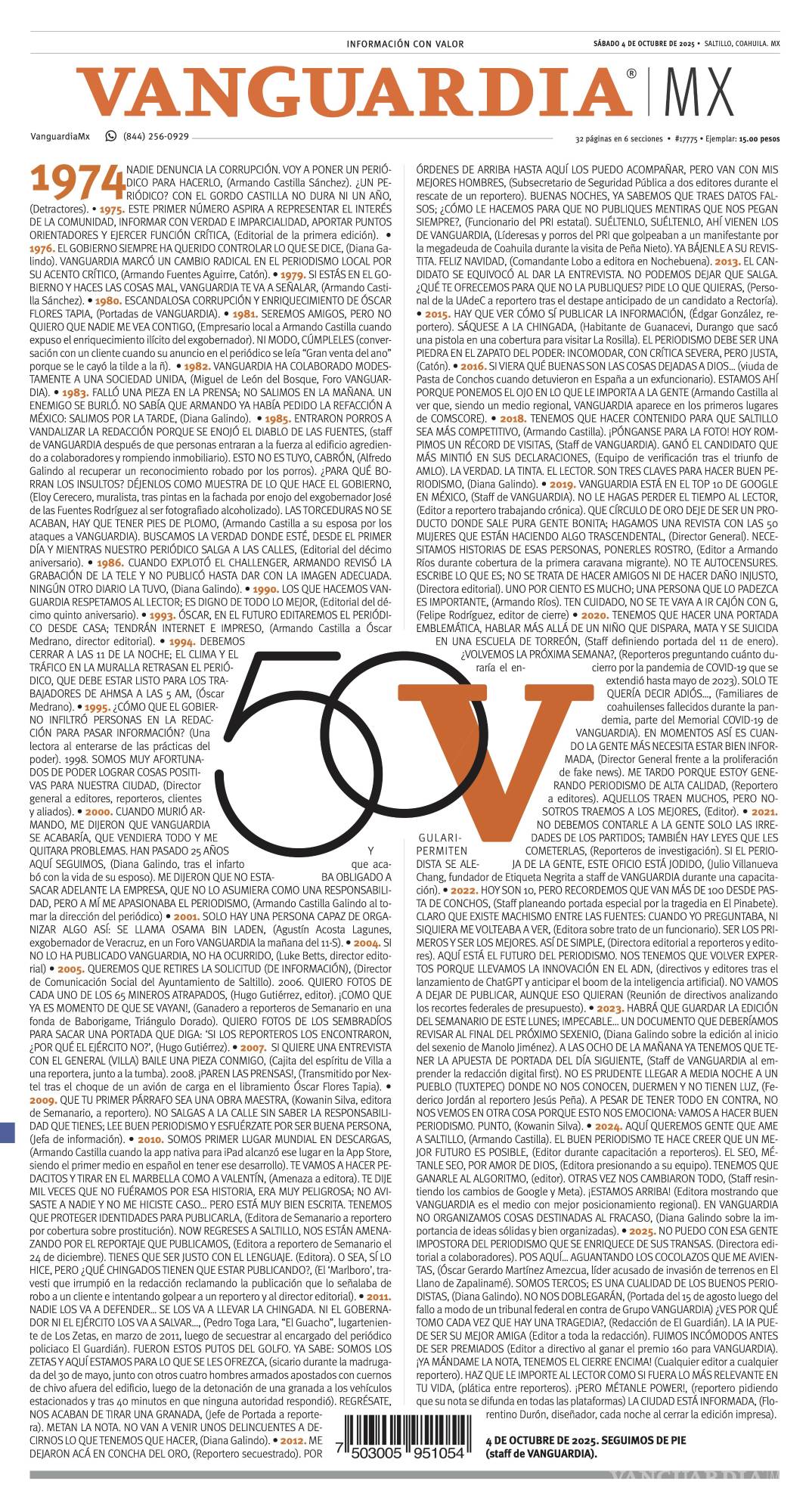 $!50 aniversario de VANGUARDIA, 50 años de pie