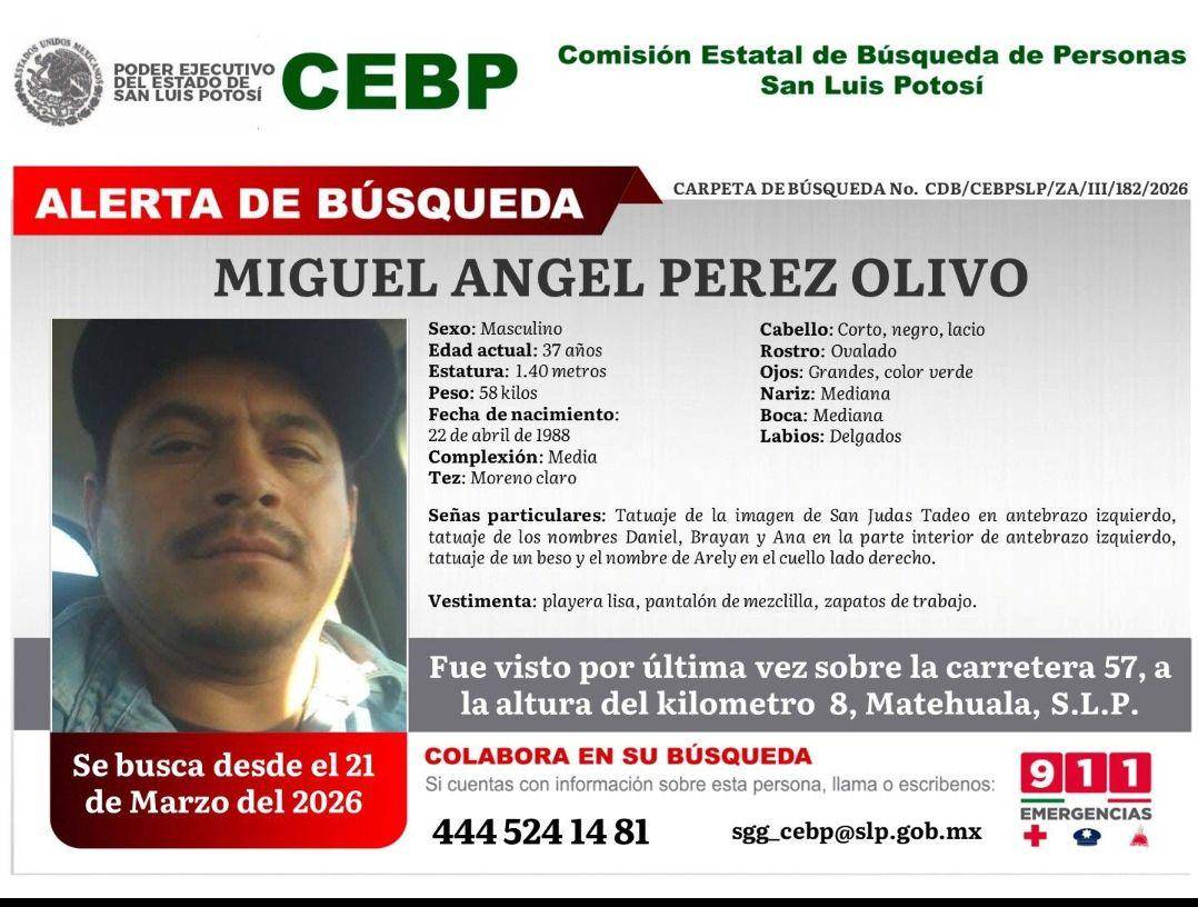 $!Desaparecen siete electricistas tras salir de Matehuala; activan fichas de búsqueda en San Luis Potosí