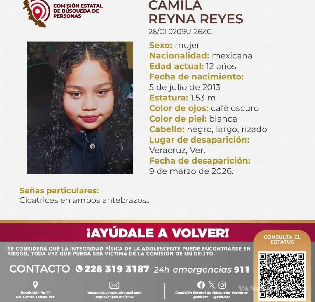 $!Desaparece Camila Reyna, de 12 años, en Veracruz; familia denuncia mensajes de joven que “quería llevársela”